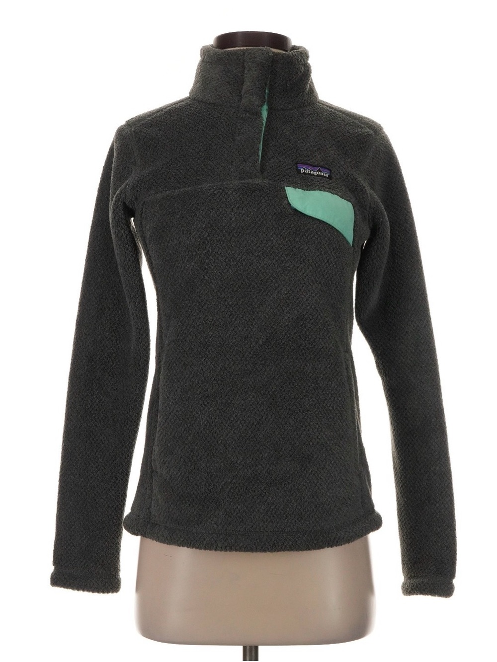 Patagonia Women's Dark Gray Fleece Pullover with Mint Accent XS